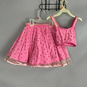 Jazz Piggy Dance Costume Child Medium Pink Sequin Skirt Top Recital Set